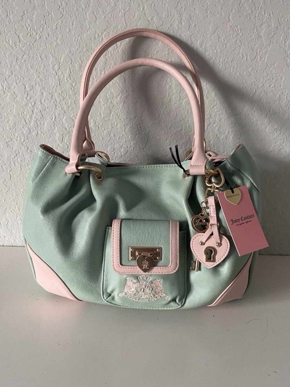 Juicy‎ Couture Royal To Juicy Satchel Bag In Frosty Green Pink W/Charm VIRAL NEW